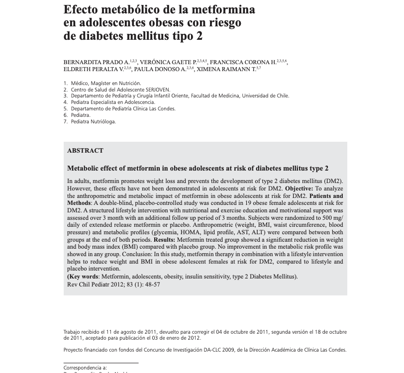 Efecto metabólico de la metformina en adolescentes obesas con riesgo de diabetes mellitus tipo 2