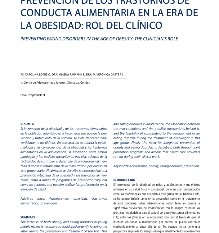 Prevención de los trastornos de conducta alimentaria en la era de la obesidad: rol del clínico