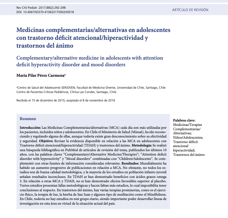 Medicinas complementarias/alternativas en adolescentes con trastorno déficit atencional/hiperactividad y trastornos del ánimo